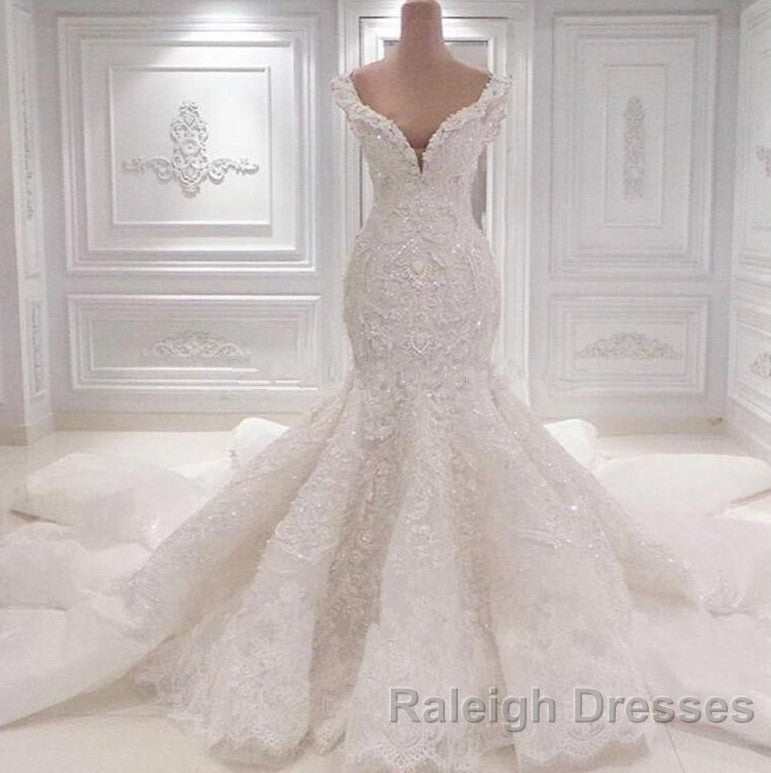 Luxurious Off the Shoulder Mermaid Wedding Dresses New Arrival Lace AppliquesBridal Gowns