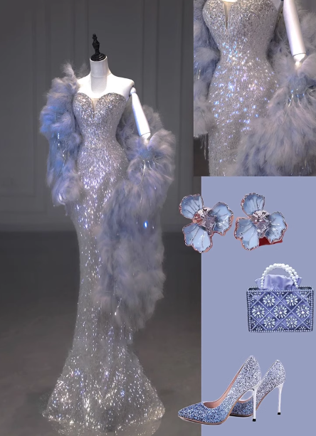 Luxurious Shiny Silver Mermaid Sweetheart Neck Sequin Long Formal Prom Dress