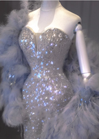 Luxurious Shiny Silver Mermaid Sweetheart Neck Sequin Long Formal Prom Dress