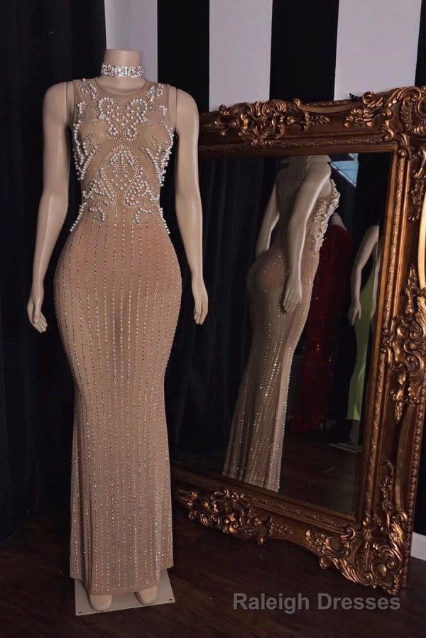 Luxurious Sleeveless Pearls Beading Long Mermaid Evening Dresses Main image