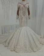 Luxurious Sparkle Beaded High neck Fit and Flare Mermaid Wedding Dress