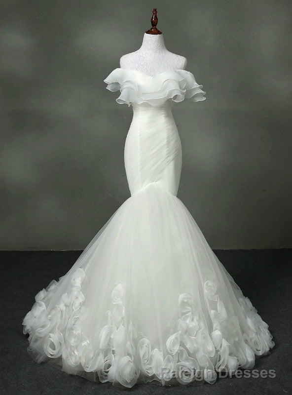 Luxurious Strapless Wedding Dress Mermaid Real Photo Tulle With Ruffles