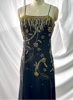 Luxurious Vintage Black Thin Strap Gold Beaded Embroidery Chiffon Long Formal Prom Dress