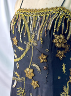 Luxurious Vintage Black Thin Strap Gold Beaded Embroidery Chiffon Long Formal Prom Dress