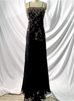 Luxurious Vintage Black Thin Strap Gold Beaded Embroidery Chiffon Long Formal Prom Dress