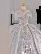Luxury Ball Gown Off The Shoulder Short Sleeves Sequin White Wedding Dresses Brides Dress