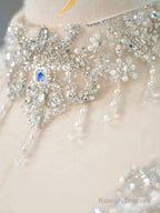 Luxury Ball Gown Off The Shoulder Short Sleeves Sequin White Wedding Dresses Brides Dress