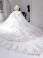 Luxury Ball Gown Off The Shoulder Short Sleeves Sequin White Wedding Dresses Brides Dress