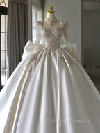 Luxury Ball Gown Sweetheart Neckline Long Sleeves Sequin White Wedding Dresses Brides Dress