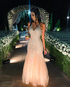 Luxury Beaded Mermaid Prom Dresses Tulle Prom Long Dresses