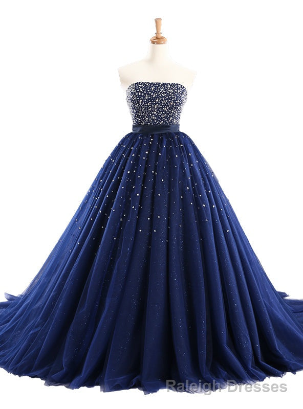 Luxury Blue Tulle Beading Strapless Bling Bling Wedding Dress Main image