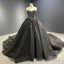 Luxury  Crystals Black Wedding Dresses Gothic Sweetheart Tulle Quince Dress