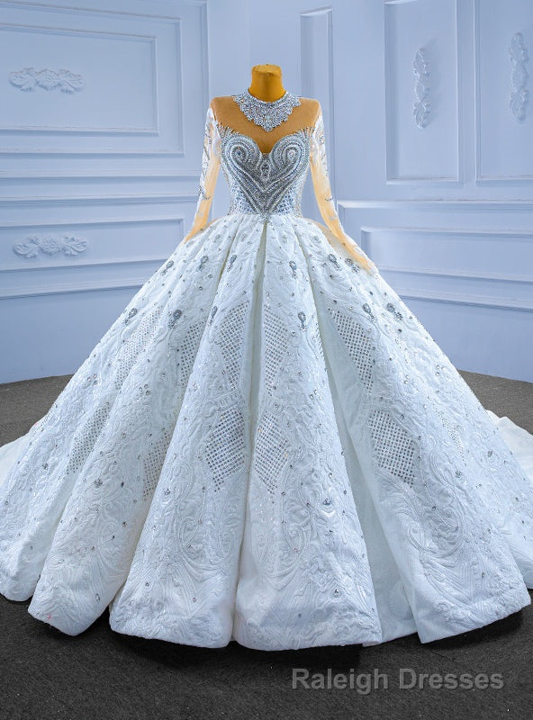 Luxury Dubai Sequins Long Sleeve Crystal Wedding Dress Main image