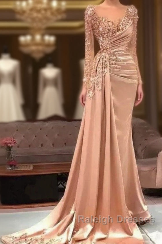 Luxury Evening Dresses Mermaid Long Sleeves Appliques Beaded Long Turkey Dubai Saudi Arabic Evening Gown Prom Dresses