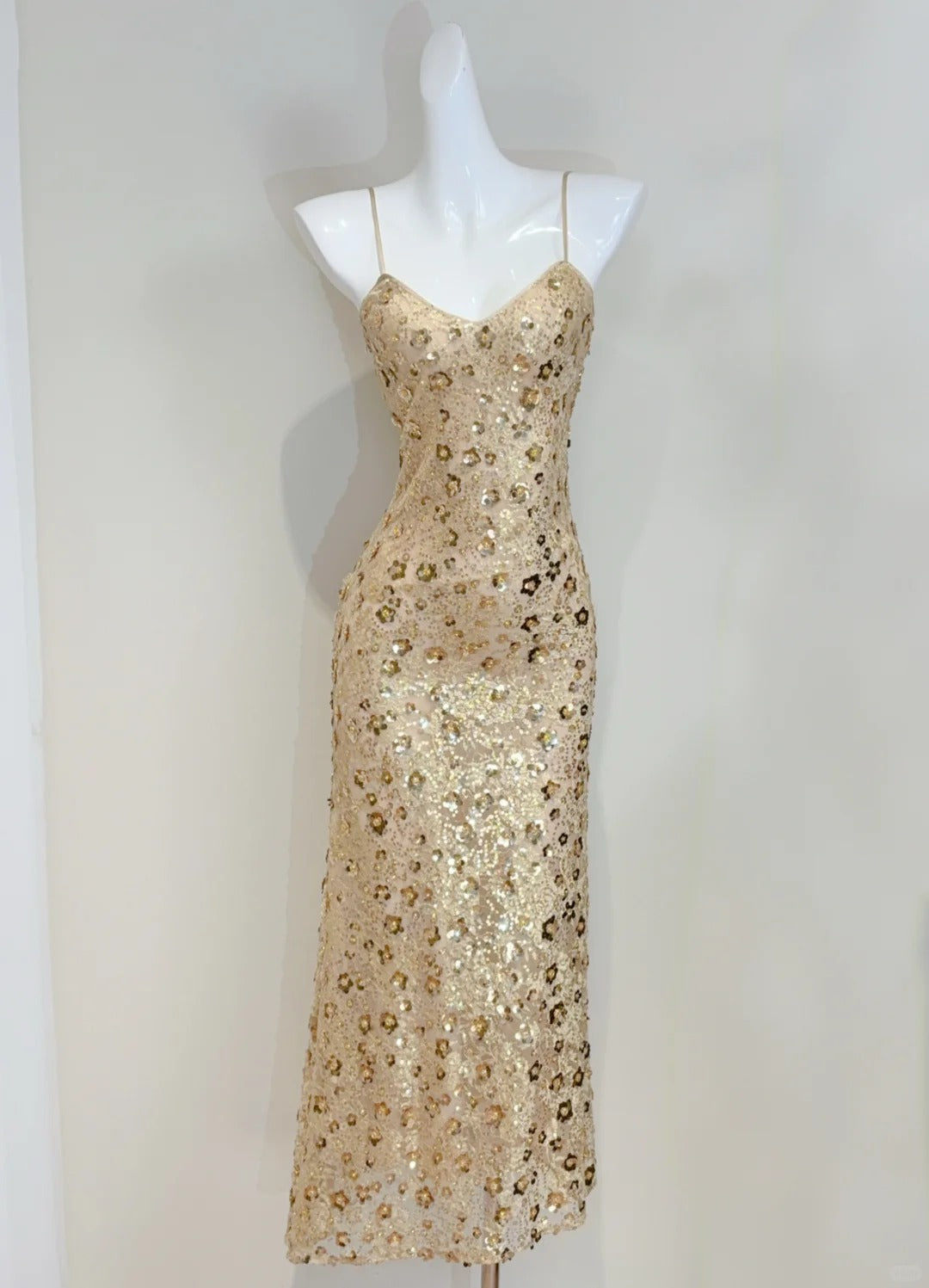 Luxury Gold Mermaid Strapless V-Neck Sequined Long Formal Prom Dress Secondary image