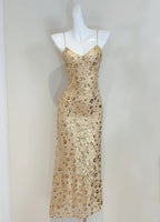 Luxury Gold Mermaid Strapless V-Neck Sequined Long Formal Prom Dress