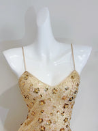 Luxury Gold Mermaid Strapless V-Neck Sequined Long Formal Prom Dress