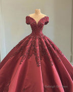 Luxury Lace Embroidery Ball Gown Off Shoulder Satin Dresses