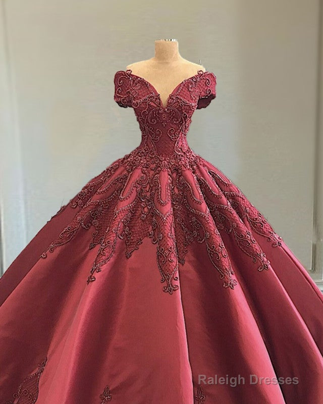 Luxury Lace Embroidery Ball Gown Off Shoulder Satin Dresses