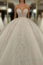 Luxury Long Ball Gown Sweetheart Glitter Wedding Dress
