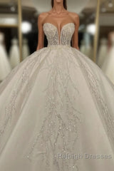 Luxury Long Ball Gown Sweetheart Glitter Wedding Dress
