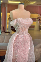 Luxury Mermaid Pink Floor Length Sleeveless Sequin Prom Dresses