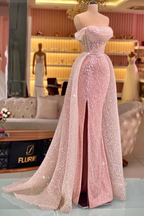 Luxury Mermaid Pink Floor Length Sleeveless Sequin Prom Dresses