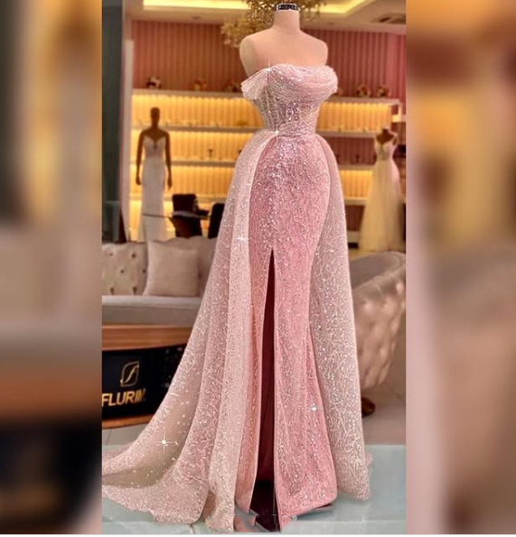 Luxury Mermaid Pink Floor Length Sleeveless Sequin Prom Dresses
