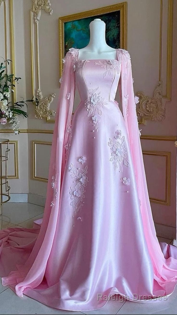 Straight Pink A Line Satin Beaded Gala Dress main image 0