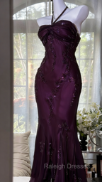 Luxury Purple Mermaid Bead Embroidered Chiffon Long Prom Dress