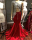 Luxury Red Satin Evening Dresses With Crystal Beaded One Shoulder Mermaid Prom Dress
