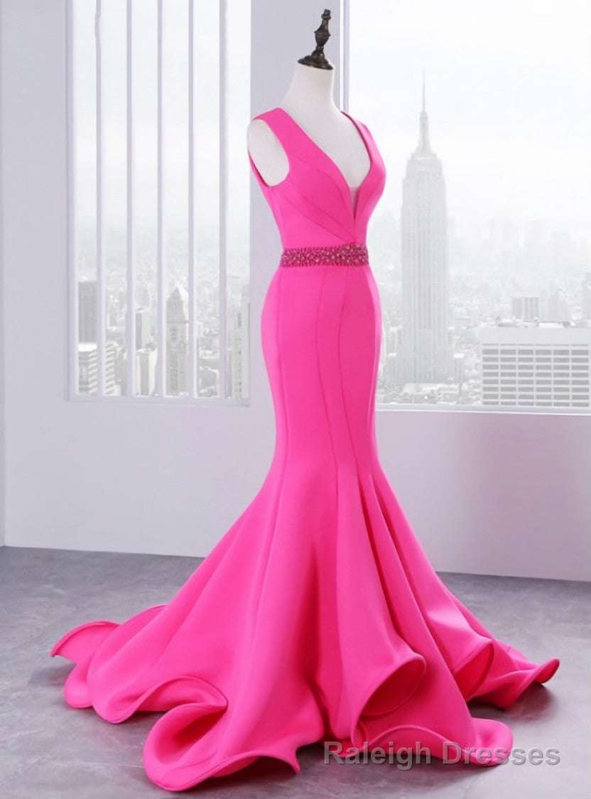 Luxury Satin Mermaid Satin V Neck Backless Prom Dress With Beading