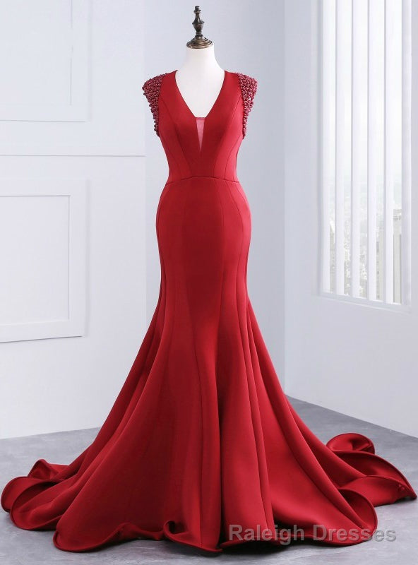 Luxury Satin V-neck Mermaid Long Dresses Floor Length Evening Dresses Main image