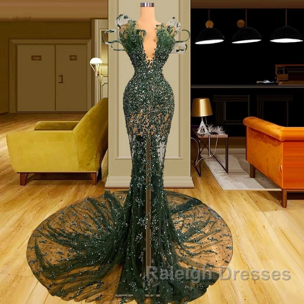 Luxury See Through Beaded Prom Dresses Bodycon Sexy Prom Evening Dress