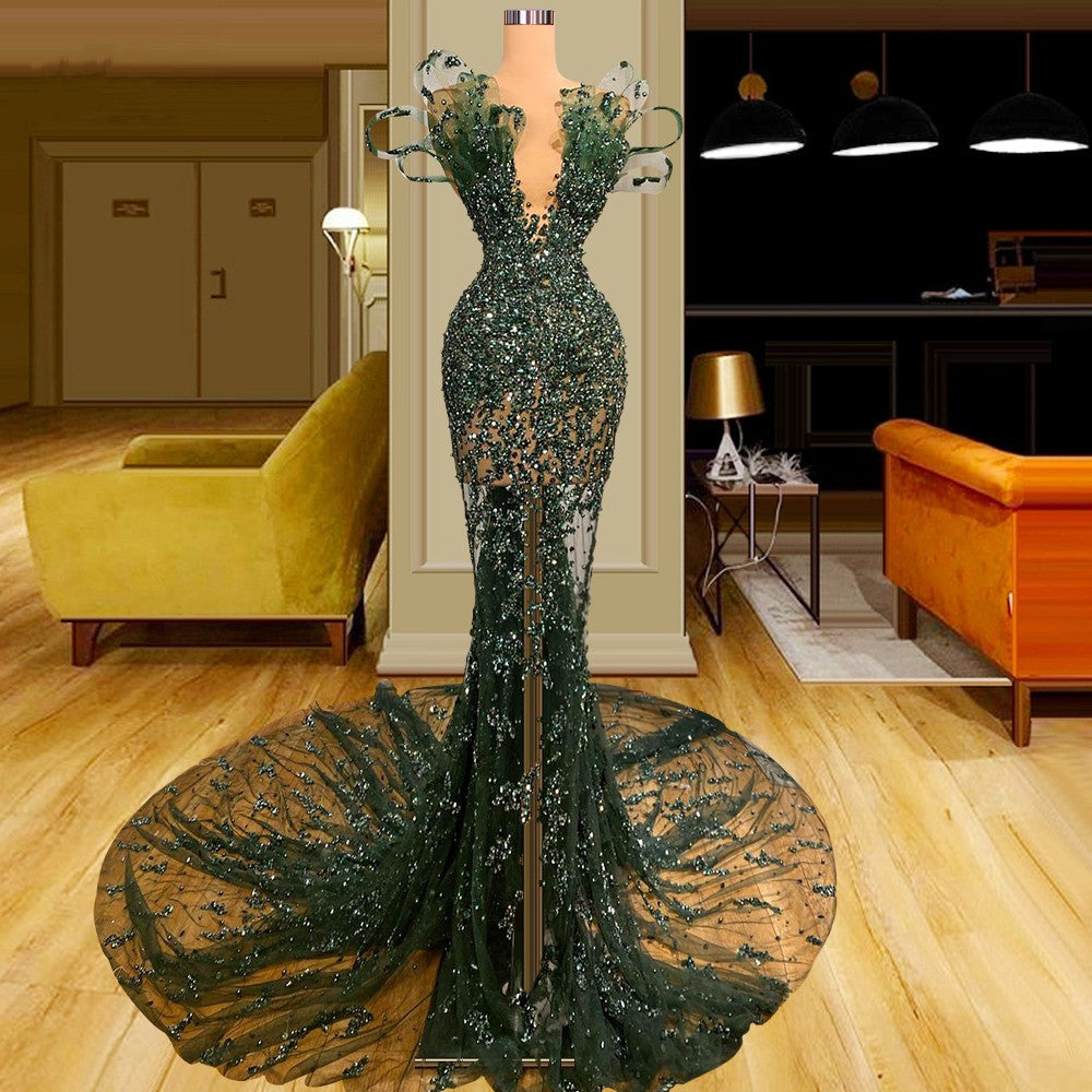 Luxury See Through Beaded Prom Dresses, Bodycon Sexy Prom Evening Dress