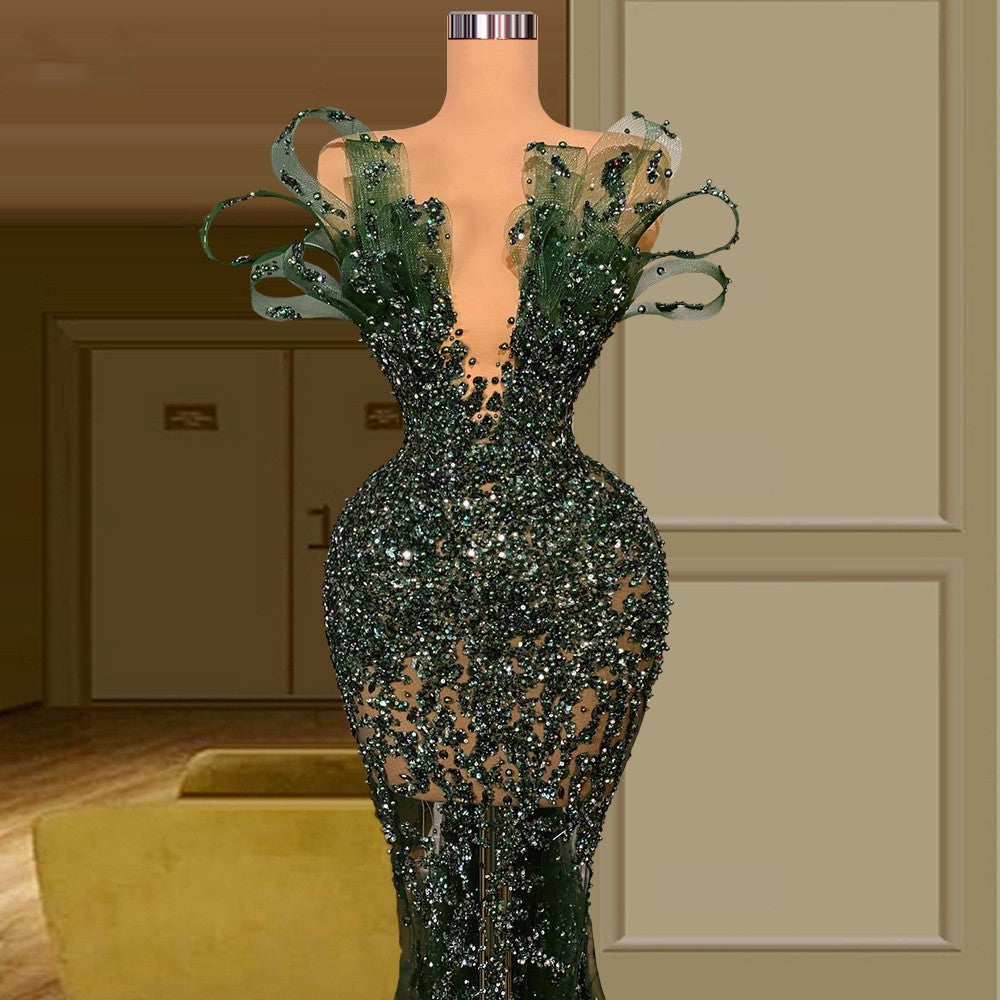 Luxury See Through Beaded Prom Dresses, Bodycon Sexy Prom Evening Dress