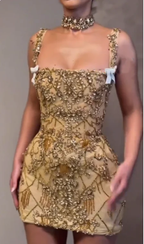 Luxury Sheath Square Neck Gold Short Prom Grade Homecoming Dress Gold Cocktail Dresses