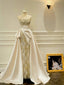 Luxury Slim-Fit Strapless Lace Satin Train Formal Prom Dress Wedding Dress