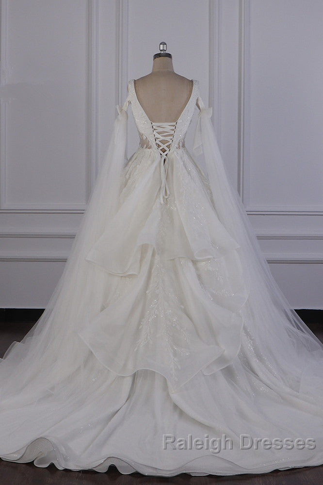 Luxury V Neck Beadings Wedding Dresses Tulle Sleeveless Sequined Bridal Gowns