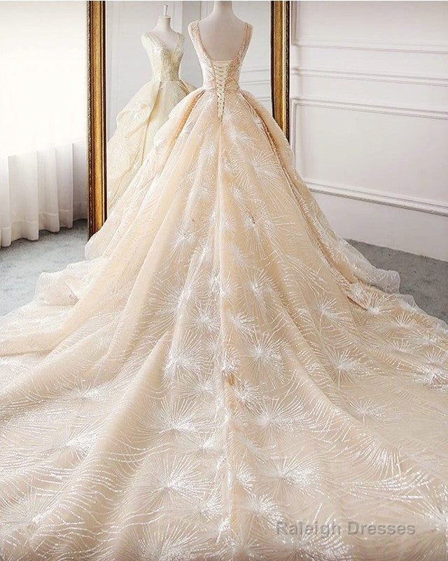 Luxury Wedding Dresses Sequin V Neck Ball Gowns