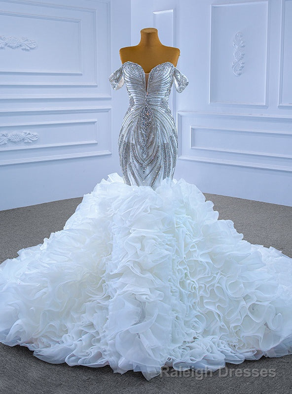 Luxury White Heavy Beading Crystal Wedding Dress Main image