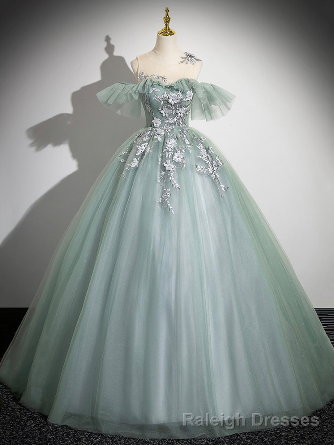 Cute Tulle Lace Long Prom Dress, A Line Scoop Neckline Off Shoulder Prom Prom Dress