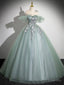 Cute Tulle Lace Long Prom Dress, A Line Scoop Neckline Off Shoulder Prom Prom Dress