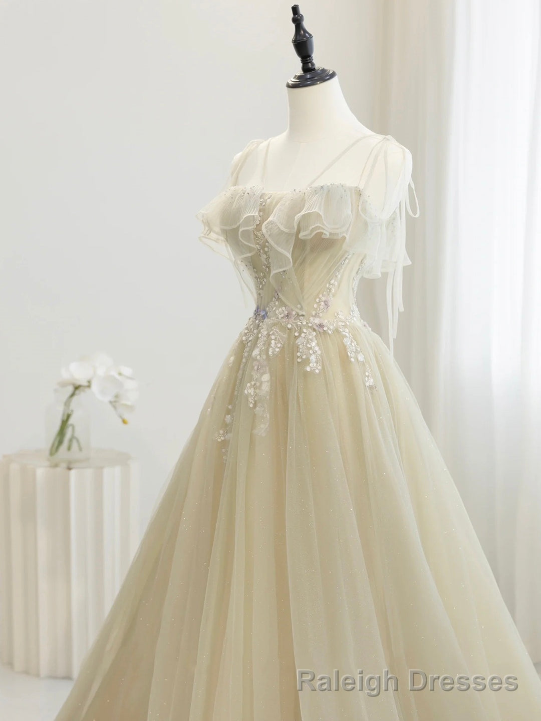 Cute Tulle Sequins Floor Length Prom Dress, Beautiful Spaghetti Strap Evening Party Dress Secondary image