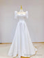 White Satin Short Sleeve Floor Length Prom Dress, White A-Line Party Dress