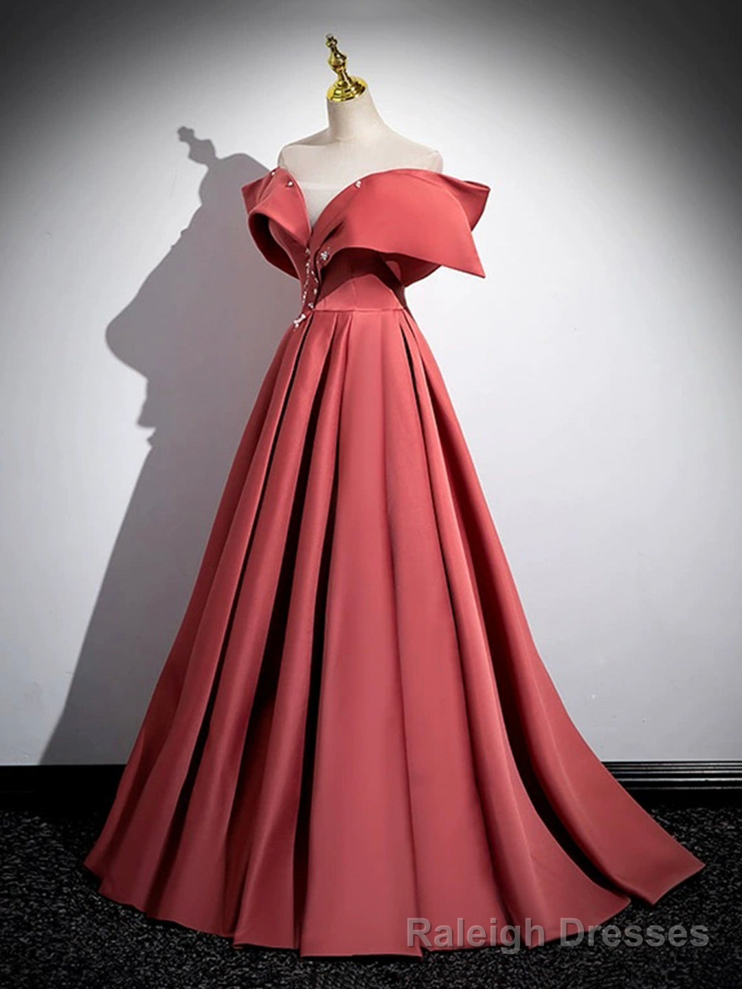 Beautiful Satin Off Shoulder Long Party Dress, A-Line Pearl Floor Length Prom Dress Main image