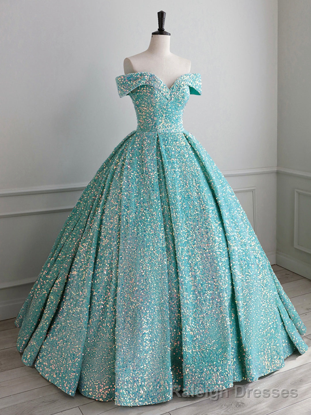 Sparkly Sequin Off the Shoulder Prom Dress, A Line Floor Length Prom Dress Main image