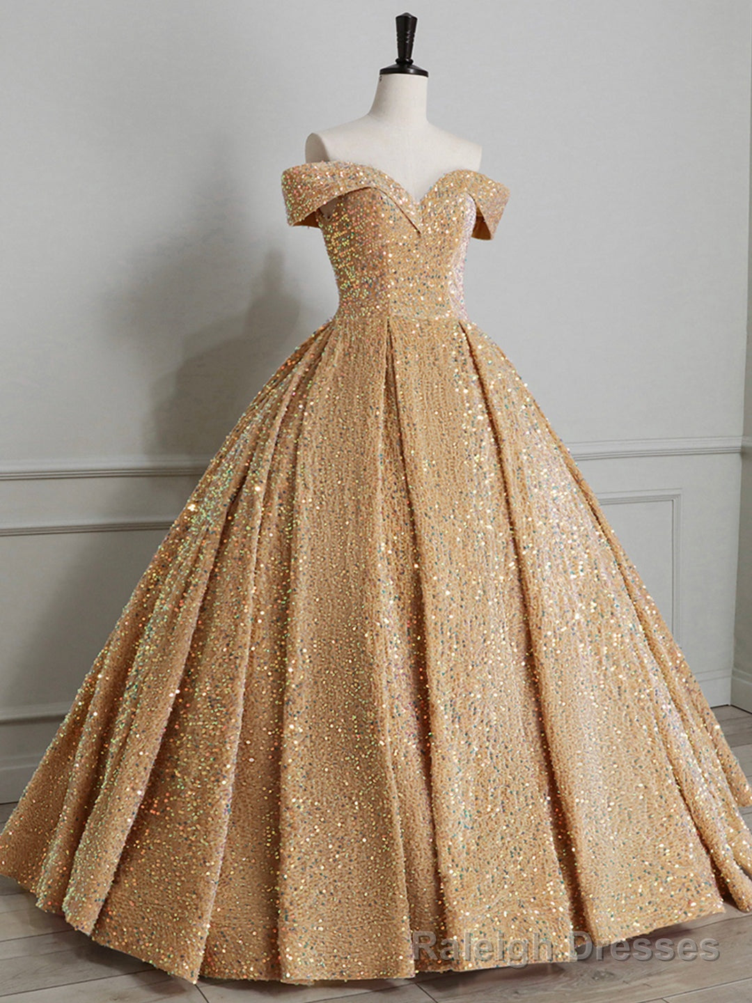Sparkly Sequin Off the Shoulder Prom Dress, A-line Floor Length Evening Dress Secondary image