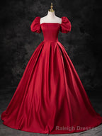 Burgundy Satin Off the Shoulder Formal Dress, A-Line Burgundy Evening Dress