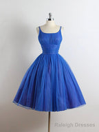 Royal Blue Spaghetti straps Tulle A Line Short Prom Dress